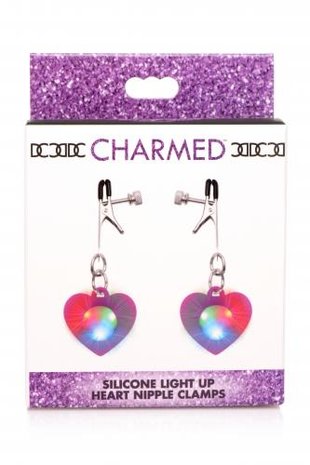 Charmed - Herzförmige verstellbare Brustwarzenklemmen mit LED-Licht